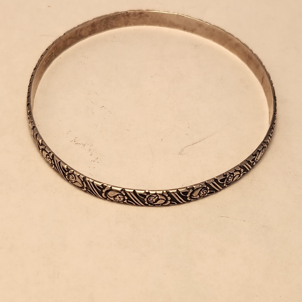 Ornate Sterling Silver Bangle Bracelet